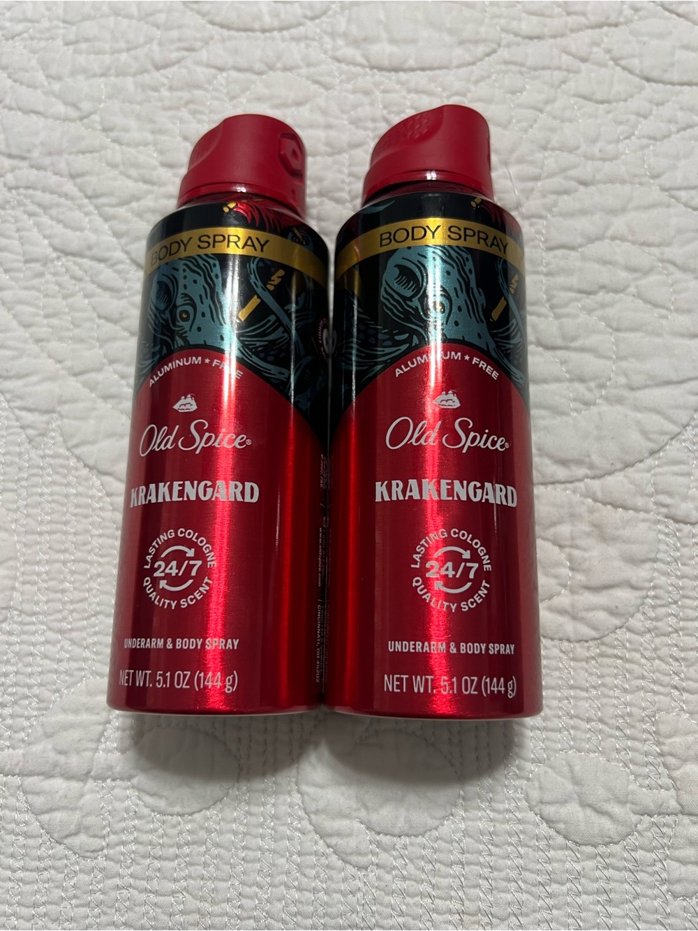 Lot Of 2 Old Spice Aluminum Free Body Spray for Men Krakengard 5.1 Oz Each New